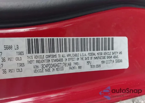 2016 Dodge Journey Se z USA, uszkodzony, nr VIN 3C4PDDAG4GT170140